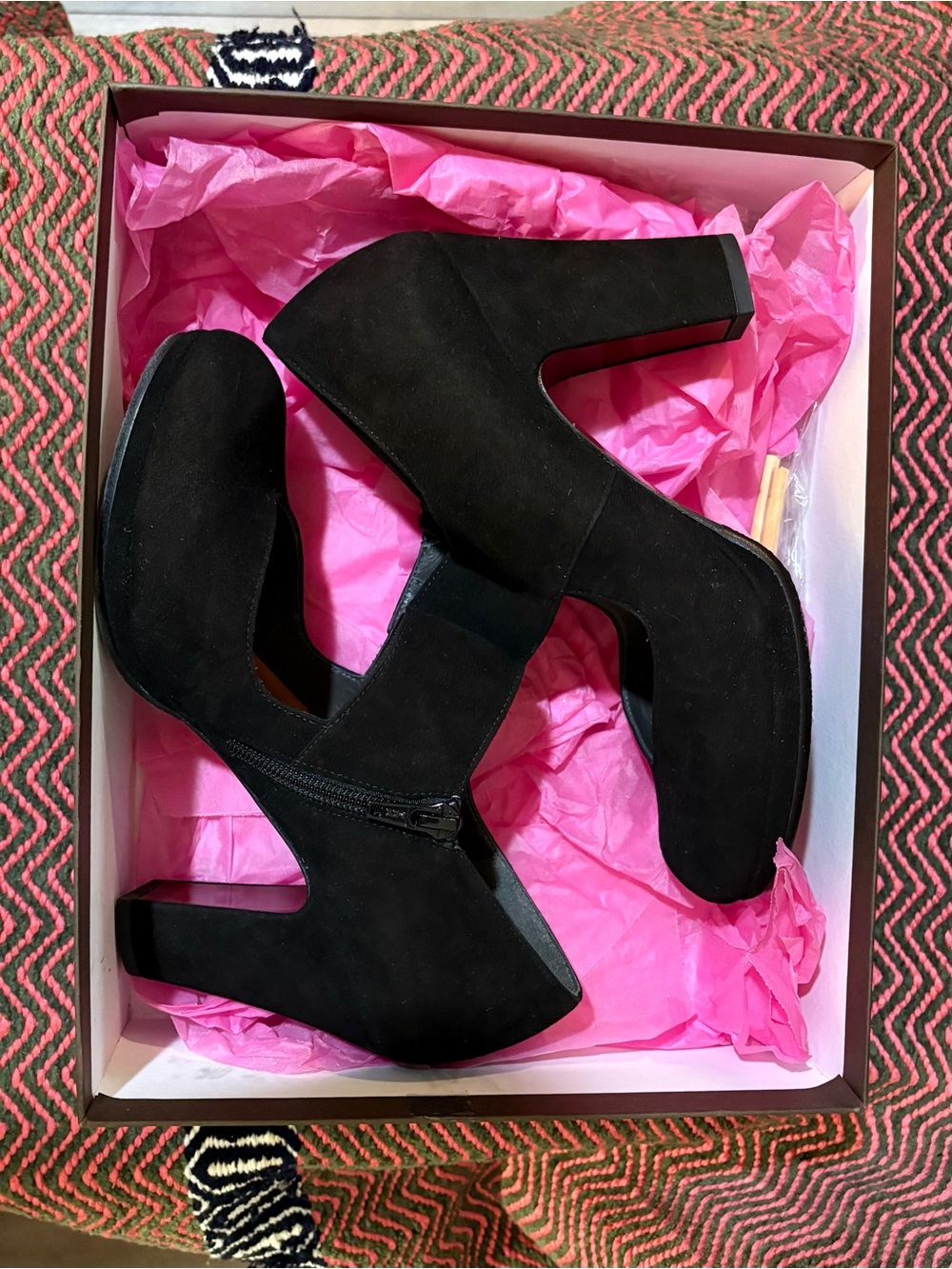 Chie Mihara Black Suede Mary Janes with Side Zip
